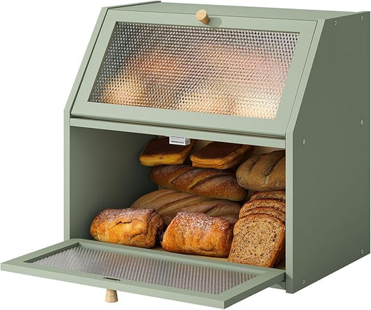 STDDRE Bread Box for Kitchen Countertop Bin Double Layer Bread Box Storage Container Extra Large Capacity Farmhouse with Diamond Pattern Windows (Green, Extra Large) by LifeTakesaDifferentTurn