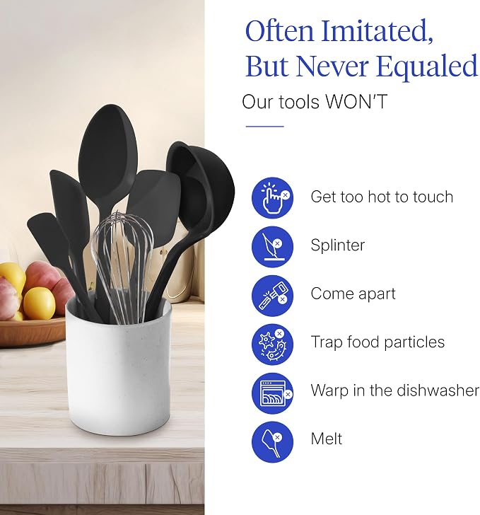 GIR: Get It Right 10-Piece Cooking Utensils Set - Black Silicone - Spatula Set, Silicone Spatulas & Kitchen Spoons - Heat-Resistant up to 425°F - Nonstick Cookware-Friendly - Dishwasher-Friendly - Image 5