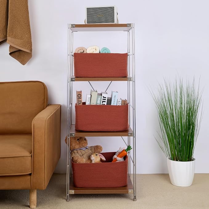 MiniArk Large Storage Baskets for Organizing, 17 x 13 x 7.5” Closet Shelf Baskets for Clothes Blanket Towels, Baby Nursery, Toy Bins Box, Woven Rope Baskets, 4 Packs Oxide Red - Image 4