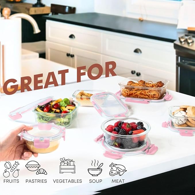 Razab 30 PC Glass Food Storage Containers with Lids - Reusable Glass Meal Prep Containers for Lunch and Leftovers - Airtight & Leakproof Snap Locking Lids - Oven, Freezer, Microwave, Dishwasher Safe - Image 4