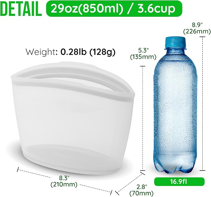 Reusable Silicone Sandwich Bag, 3.5 Cups, Food Storage Container, Made in Korea BPA-Free Platinum Silicone, Reusable Freezer Bag, Microwave Safe, Sous Vide, Lunch Baggies, 29oz, White | Reusable Zip Bag - Image 7