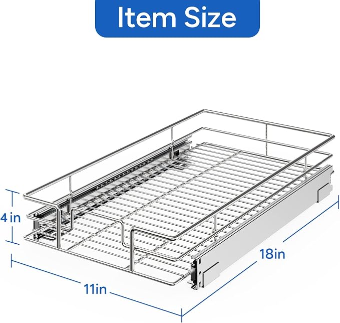 ROOMTEC Pull Out Cabinet Organizer, Cabinet Pull Out Shelves 11" W x 18" D, Heavy Duty Cabinet Drawers Slide Out Kitchen Cabinet Organizers Storage Shelf - Image 3