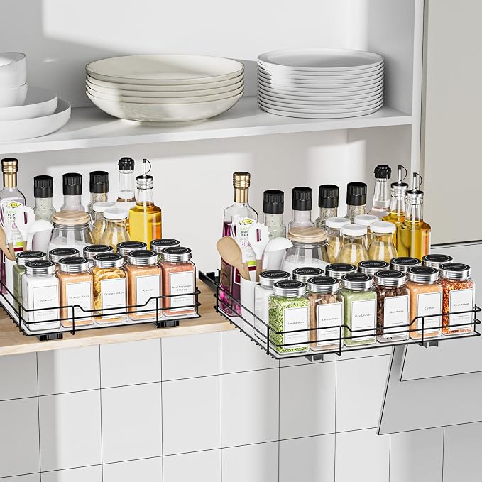 BOIVSHI Spice Rack Organizer for Cabinet, 1 Tier Pull Out Spice Rack, Spice Organizer for Cabinet, Kitchen and Pantry, Fits Spices, Sauces, Canned Food (12.5''Wx10.5''Dx2.5''H) - Image 8