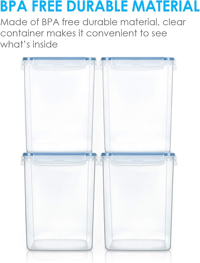 Vtopmart Large Food Storage Containers 5.2L / 175oz, 4 Pieces BPA Free Plastic Airtight Canisters for Flour, Sugar, Baking Supplies, Rice with Lids, 4 Measuring Cups and 24 Labels, Blue (Pack of 2) - Image 3