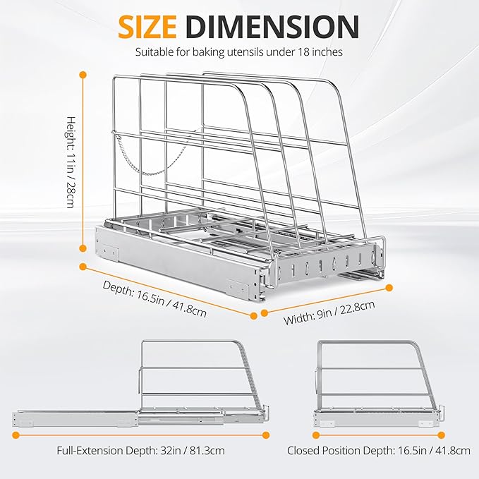 NestSprout Pull Out Cabinet Organizer for Cutting Board, Cookie Sheet, Baking Sheet, Stainless Steel Sliding Rack for Bakeware & Trays, Heavy-Duty Cutting Board Organizer 9”W x 16.5”D | Stainless Steel Sliding Rack for Bakeware & Trays, Heavy-Duty Cutt... - Image 4