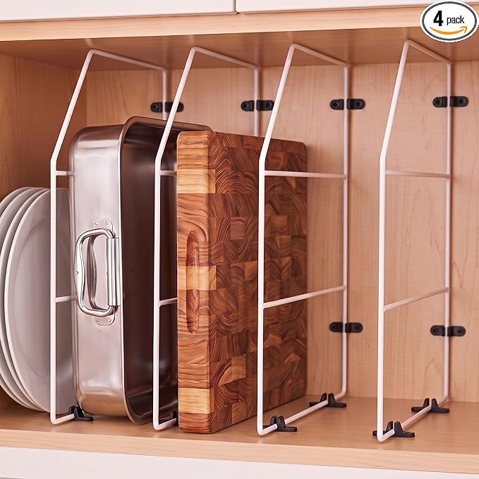 Blulu 4 Pcs Baking Sheet Organizer 18" x 20" Tray Dividers for Cabinets Kitchen Cabinet Dividers Vertical for Baking Sheets Chrome Pan Rack Storage Wires for Kitchen Cupboards(White) by Blulu