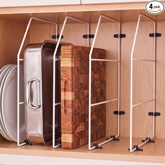 Blulu 4 Pcs Baking Sheet Organizer 18" x 20" Tray Dividers for Cabinets Kitchen Cabinet Dividers Vertical for Baking Sheets Chrome Pan Rack Storage Wires for Kitchen Cupboards(White) by Blulu