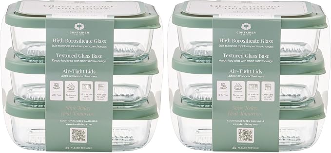 Glass Food Storage Containers with Lids — 12 Piece — 17.6 oz Glass with BPA-Free Leakproof Stackable Lids — Microwave, Oven & Dishwasher Safe — Ideal for Meal Prep & More - Soft Sage - Image 2