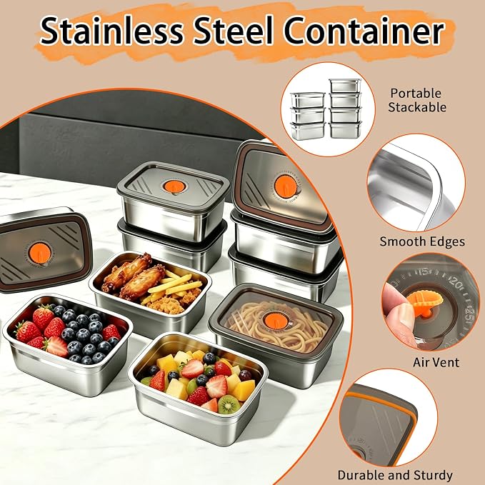 10 Pack 63oz Stainless Steel Food Storage Containers with Lids | BPA Free Leak Proof Metal Meal Prep Reusable Lunch Bento Boxes Women Kids for Gym, Picnic, Office, Outside, Dishwasher Safe - Image 3