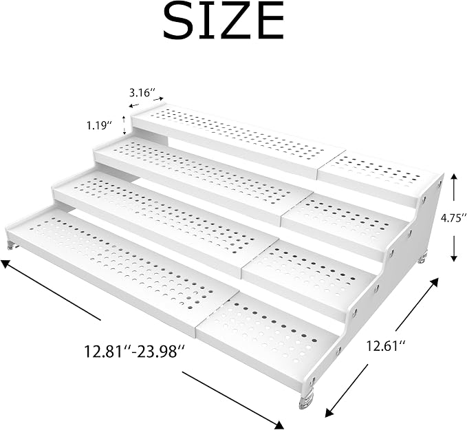Expandable 4-Tier Spice Metal Shelf Rack, White | Kitchen Cabinet and Pantry Organizer, Countertop Storage, Seasoning Organizer, 1 Pack - Image 3