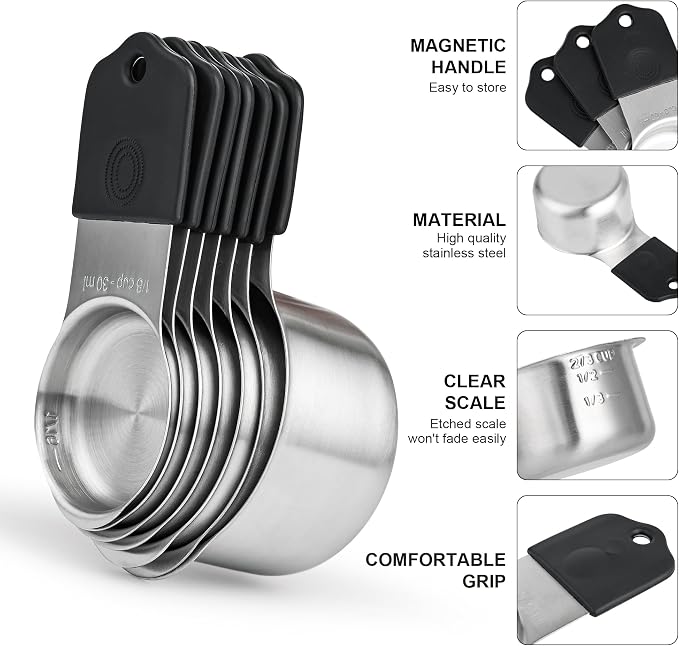 Magnetic Measuring Cups & Spoons Set 15, Stainless Steel Measuring Cups and Spoons Set, Heavy Duty Metal Measuring Cup & Spoon with Leveler & Measure Equivalents for Cooking & Baking - Image 5