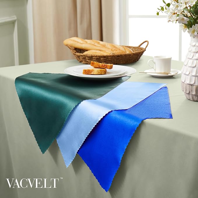 VACVELT 100 Pack Light Blue Scalloped Satin Napkins 17x17 Inch Wedding | Scalloped Floral Edges With Silky Smooth Finish, Seamless Design, Machine Washable Wrinkle And Fade Resistant - Image 4
