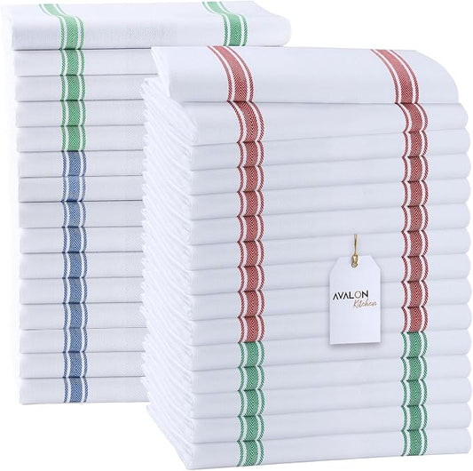 Dish Towels 30 Pack Multi Stripe 100% Cotton Kitchen Towel 15x25 Inch Tea Towels, Dish Cloths for Washing Dishes, Kitchen Rags for Drying Dishes by Avalon+Kitchen