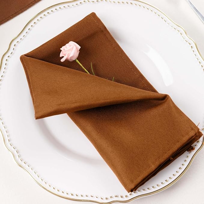 Efavormart Premium Cloth Napkins Set of 10, 17x17 Inch Brown Seamless Dinner Napkins, Washable Linen Table Napkin Cloth with Hemmed Edges for Weddings, Party and Banquet by efavormart