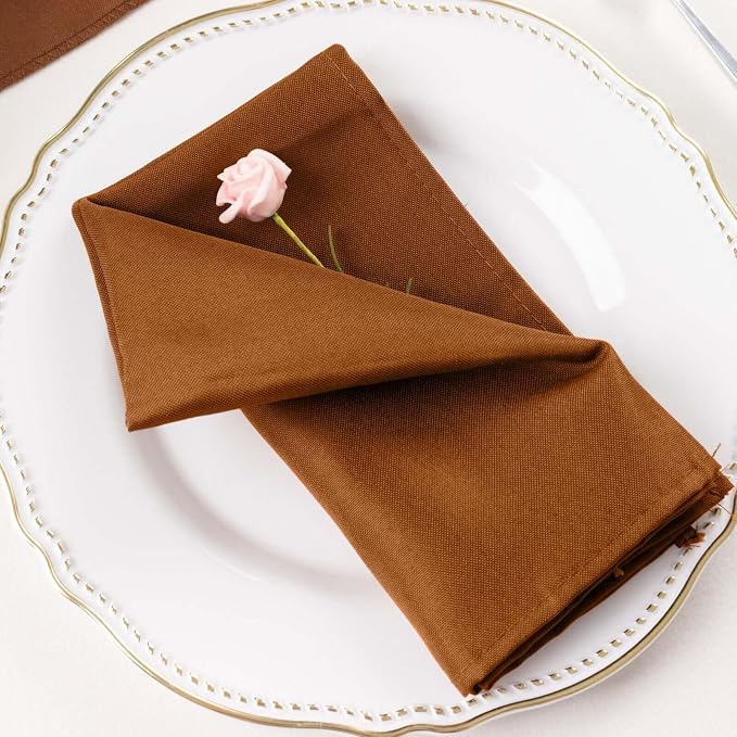 Efavormart Premium Cloth Napkins Set of 5, 17x17 Inch Brown Seamless Dinner Napkins, Washable Linen Table Napkin Cloth with Hemmed Edges for Weddings, Party and Banquet by efavormart
