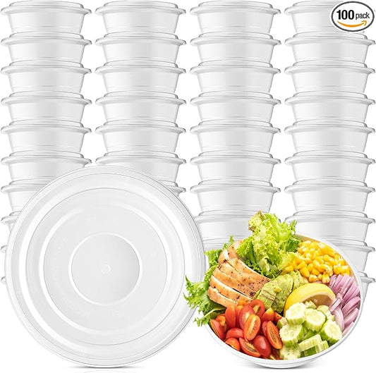 Nuenen 100 Pcs 16 oz Round Meal Prep Containers with Lids Plastic Containers Meal Prep Lunch Box Bowls Take out Food Storage Bento Box Microwavable Freezer Safe(White) by Nuenen