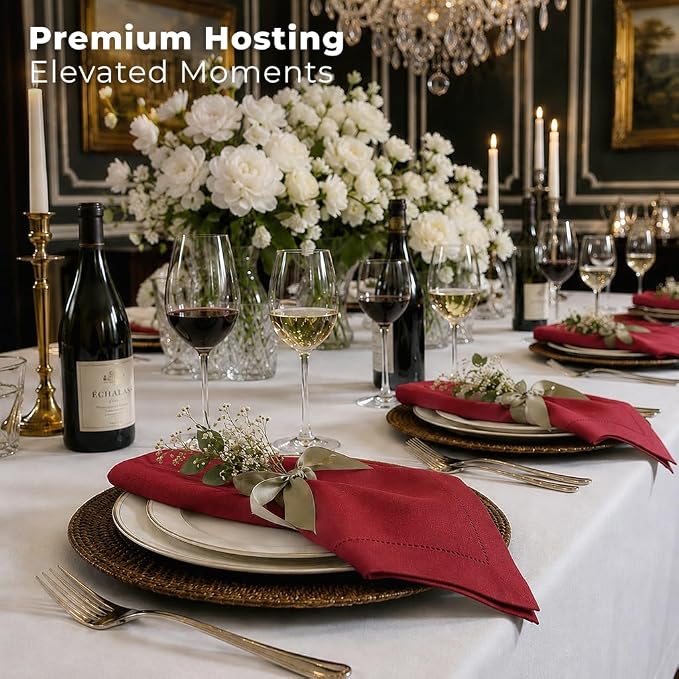 Signature Linen™ by D'Moksha Red Dinner Napkins Set of 4, 20 x 20 Inch Cloth Napkins, 100% Pure Linen, Hemstitch, Machine Washable Table Napkins- Summer, Weddings, Outdoor hostings - Image 4