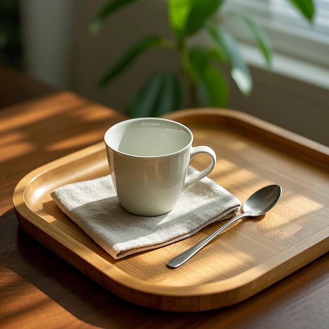 JOIKIT 3 Pack 10 Inch Bamboo Platter, Fine Polished Sqaure Wood Plates Bamboo Serving Tray for Holding Fruit, Bread, Cheese, Nut, Coffee, Tea, Plant Saucer - Image 7