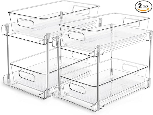 Vtopmart 2 Pack Pull Out Bathroom Under Sink Organizer (S-Standard) | Slide-out drawers, Multi-purpose storage, Clear visibility, Easy Set-up by Vtopmart
