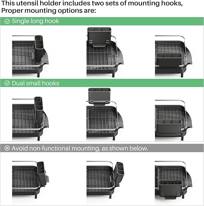 SNTD Expandable Dish Drying Rack for Kitchen Counter, 15.2-22.1 in, Black | Rust-Resistant Stainless Steel, Protective Side Rails, Self-Draining Drainboard, Removable Utensil Holder - Image 9