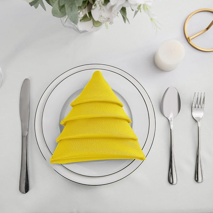 50pcs Polyester Cloth Napkins - 20 x 20 inch Yellow Dinner Washable Napkins with Hemmed Edges for Restaurant/Wedding/Hotel(50,Yellow) - Image 3