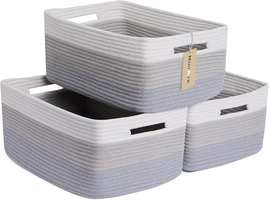 MiniArk Large Storage Baskets for Shelves, 17 x 13 x 7.5” Closet Organizers Bins for Clothes Blanket Towels, Baby Nursery, Toy Baskets Box, Woven Rope Baskets, 3 Packs Gradient Grey by MiniArkStorageBasketsHome