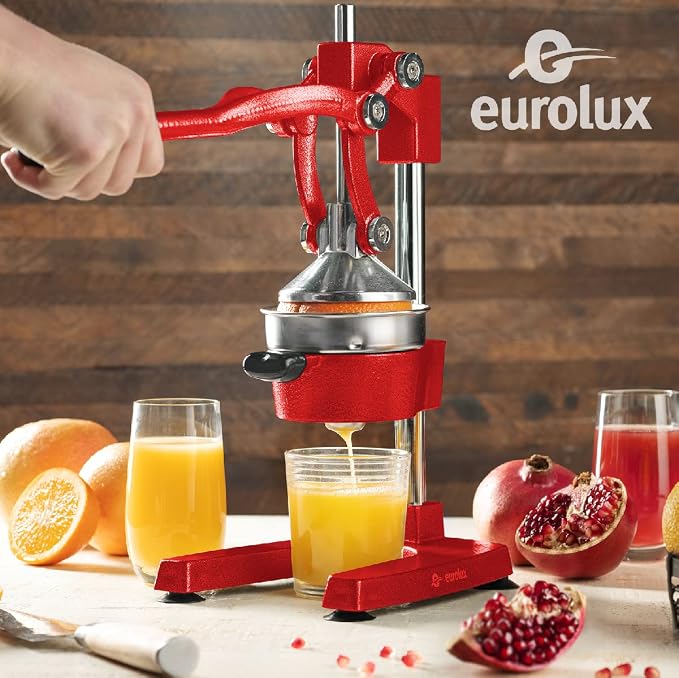 Eurolux Ultra-Premium Cast Iron Juicer | Extra-Large, Heavy Duty, Commercial Grade, Stainless Steel Manual Hand Press Citrus Squeezer For Fresh Orange Juice, Pomegranate, Lemon, and Much More (Red) - Image 2