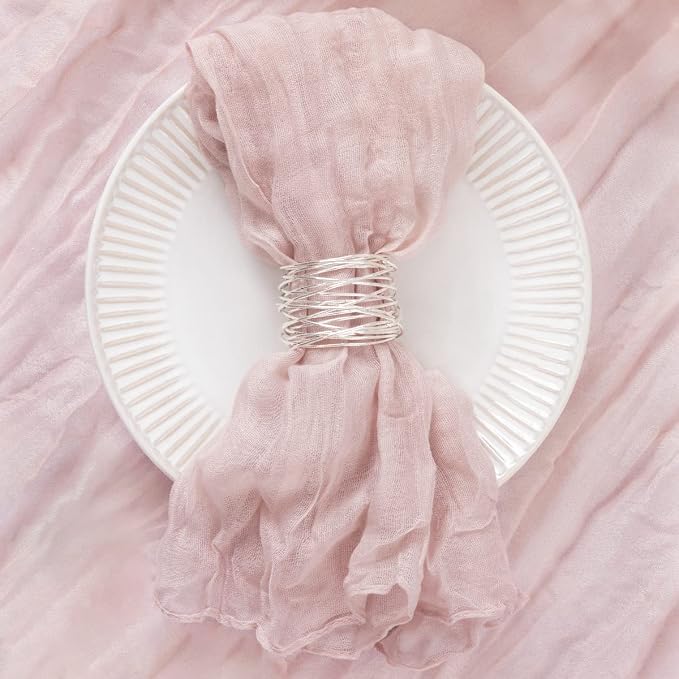 DeZerlor Pink Washable Cheesecloth Napkins Set of 12 for Wedding Party | Reusable Summer Cloth Napkins Bulk, for Bridal Baby Shower Dinner Cocktail Birthday Home, 21x21 Inches - Image 4