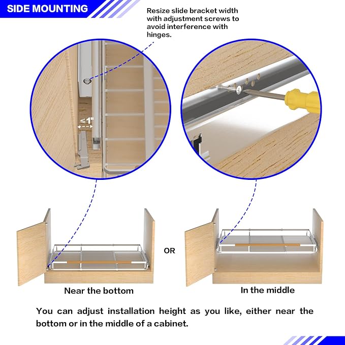 Pull Out Drawer Cabinet Organizer, Expandable Slide Out Storage Shelves - Heavy Duty, Durable and Smooth Slide-Out (1, 2Pack - W:16.3"~26.3", D: 17.2") - Image 3