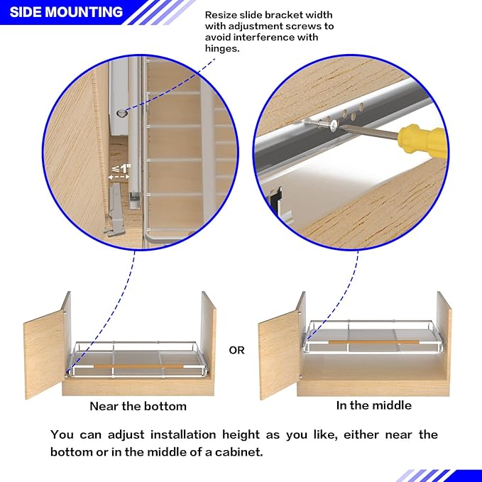Pull Out Drawer Cabinet Organizer, Expandable Slide Out Storage Shelves - Heavy Duty, Durable and Smooth Slide-Out, 12.3"~18.3" Wide x 22.5" Deep, 2 Pack - Image 7