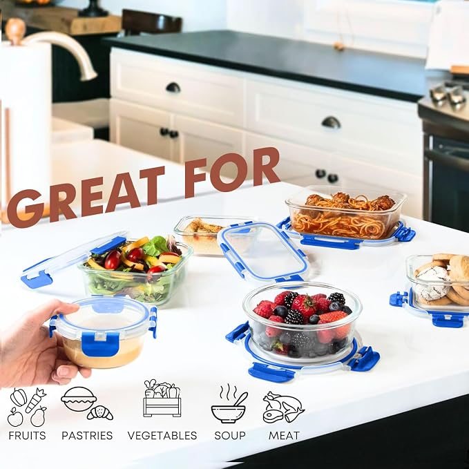 Razab 30 PC Glass Food Storage Containers with Lids - Reusable Glass Meal Prep Containers for Lunch and Leftovers - Airtight & Leakproof Snap Locking Lids - Oven, Freezer, Microwave, Dishwasher Safe - Image 4