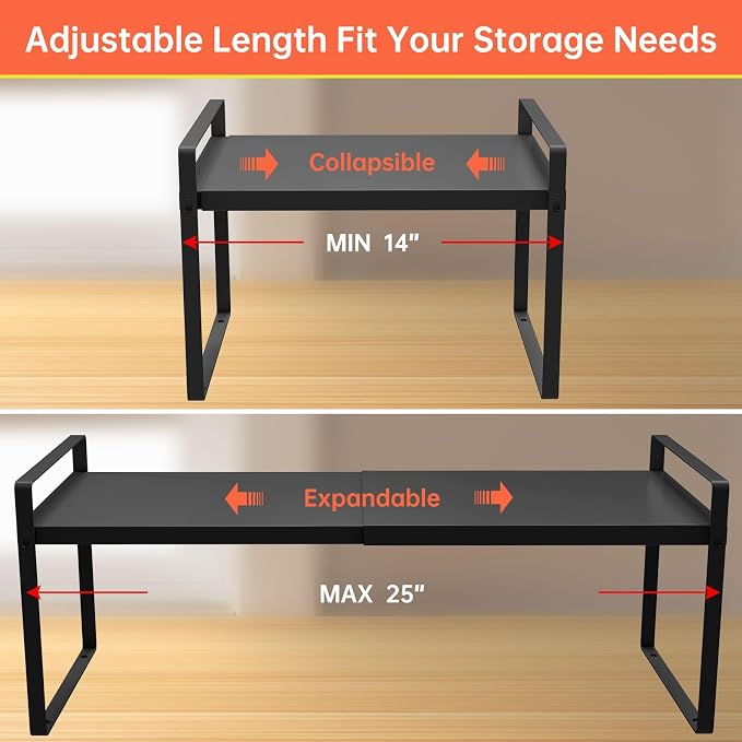Adjustable Cabinet Shelves 9", Expandable 14~25" Metal Shelving for Pantry & Kitchen Organization (1Pcak) - Image 4
