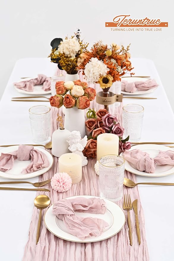 42 Packs Gauze Cheesecloth Napkins 20 x 20 Inch Dusty Pink Wrinkled Dinner Napkins, Pink Rustic Boho Soft Cloth Napkin for Wedding Party Event Dinner Table Decoration - Image 6