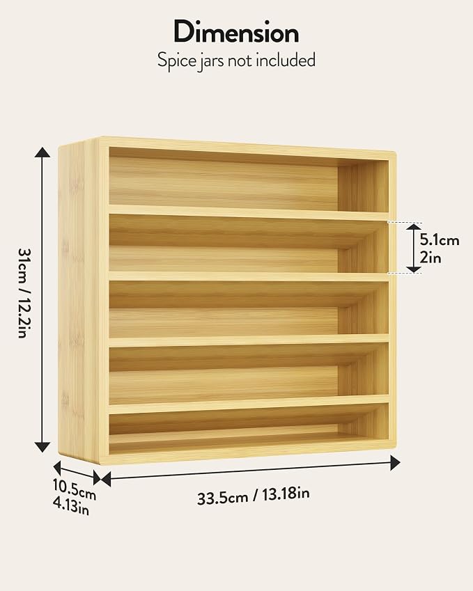Orimade 4 Tier Spice Rack Organizer for Cabinet, Freestanding Bamboo Seasoning Rack for Countertop, Cupboard, Pantry, Kitchen, 13.18 x 4.13 x 12.2 inches(Spice Jars Not Included) - Image 7