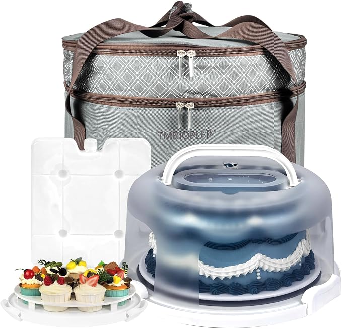 TMRIOPELP Tall Cake Carrier with Lid and Handle Insulated Cake Container Cake Transport Carrier Ideal for Pies Cupcakes and Pastries Perfect for Safe and Secure Cake Delivery (Grey, 10 inch) by CakePieInsulatedTransportat