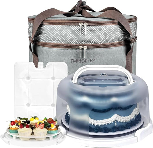 TMRIOPELP Tall Cake Carrier with Lid and Handle Insulated Cake Container Cake Transport Carrier Ideal for Pies Cupcakes and Pastries Perfect for Safe and Secure Cake Delivery (Grey, 10 inch) by CakePieInsulatedTransportat