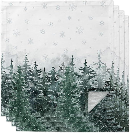 Christmas Cloth Napkins Set of 4, Watercolor Green Xmas Tree Winter Snowflake Dinner Napkins Cloth Washable, Cocktail Napkins Reusable for Wedding, Party, Birthday (20"x20") by Unknown