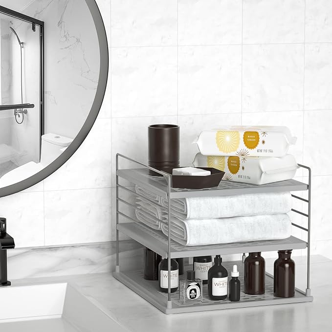 2 PACK Cabinet Organizer- Divided Compartment Holder for Foil and Plastic Wrap- Upgraded Pantry Organizers and Storage for Kitchen(Gray) - Image 5