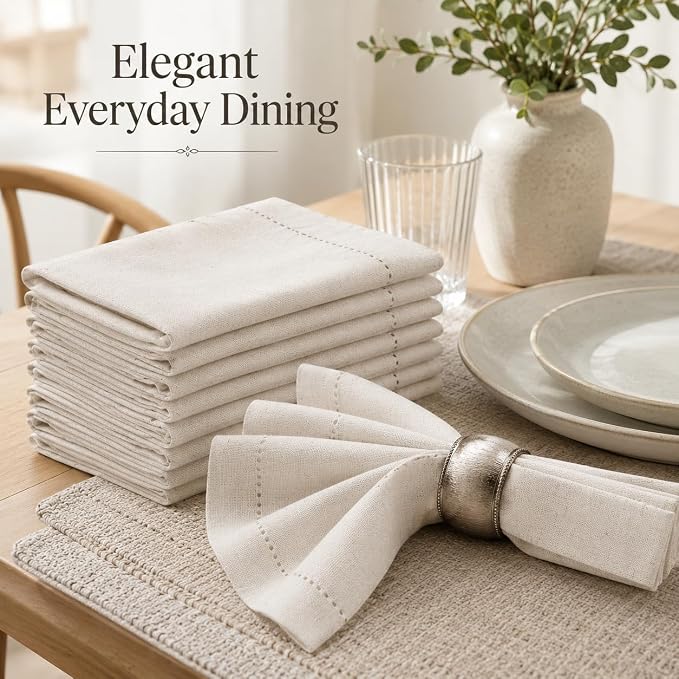 Linen Flax Cotton Cloth Napkins 18x18 Set of 24 | Natural Hemstitched Corners – Machine washable Fabric Napkins for Dinner, Weddings, Baby Showers & Everyday Table Settings - Image 7