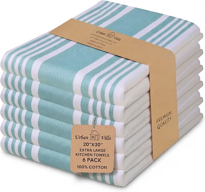 Urban Villa Kitchen Towels Cotton Dish Towels 20”x30” (Set of 6) Aqua by CottonTrends