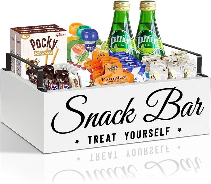 Snack Organizer for Countertop, Wood Pantry Storage Bins with Handles, Snack Bar Organizer for Pantry Shelf, Kitchen, 4 Compartment Food Container Snack Box, Pantry Organizer for Snacks, Chips by Unistyle