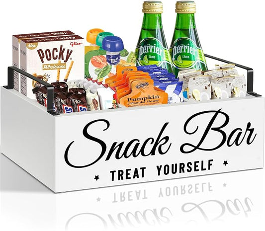 Snack Organizer for Countertop, Wood Pantry Storage Bins with Handles, Snack Bar Organizer for Pantry Shelf, Kitchen, 4 Compartment Food Container Snack Box, Pantry Organizer for Snacks, Chips by Unistyle