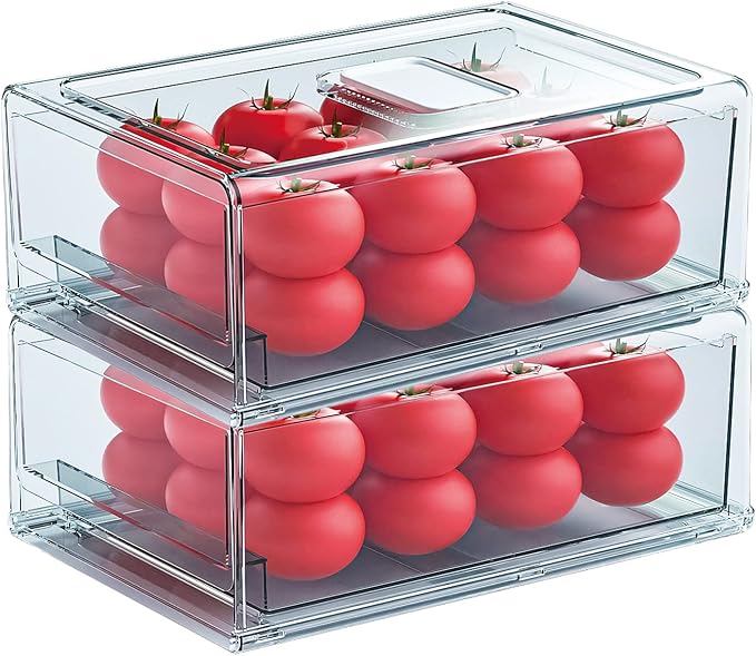 YekouMax Fridge Drawer Organizer - 2 Pcs Pull-Out Cabinet Storage Containers For Fridge, Freezer, Pantry Organizer for Kitchen Storage & Organization Sets, 11.81" Long by YekouMax
