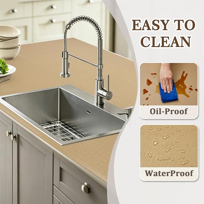 Shelf Liner for Kitchen Cabinets and Drawers, 18" x 240" Beige | Non-Adhesive Design, Waterproof & Non-Slip Protection, Easy Cut to Fit, Washable and Reusable, Pantry Storage - Image 4