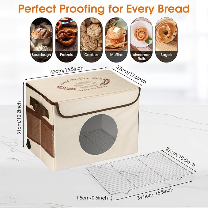 Bread Proofing Box with 86-113℉ Temp Control & 24H Timer, Dough Proofer with Metal Rack, Proofing Box for Sourdough, Bread Baking, Pizza, Yogurt, Kombucha, Space-Saving - Image 2