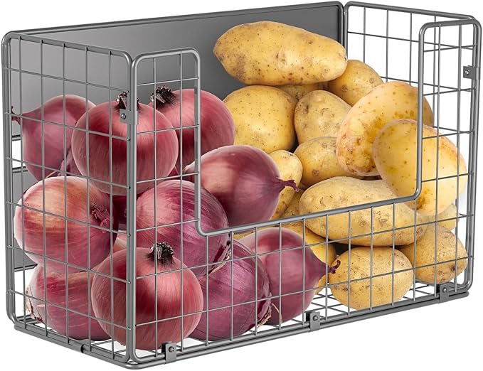 Magnetic Fridge Shelf, Fruit Potato & Onion Storage Bins, Pantry Organizers, Large Container Basket for Refrigerator, Kitchen Counter, Cabinet (1, Silver) by Ofiray-home