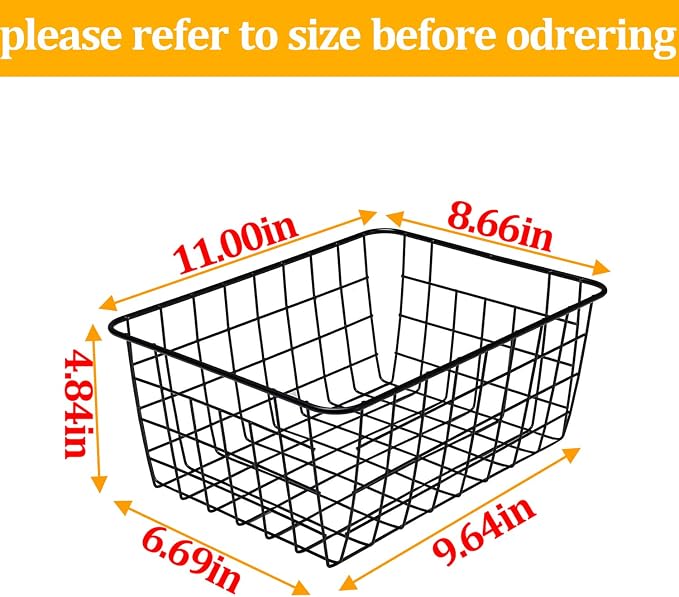 LeleCAT Wire Baskets with Handles Wire Storage Organizer Bin Baskets, Pantry, Closets, Bedrooms - Set of 2（Black） - Image 2