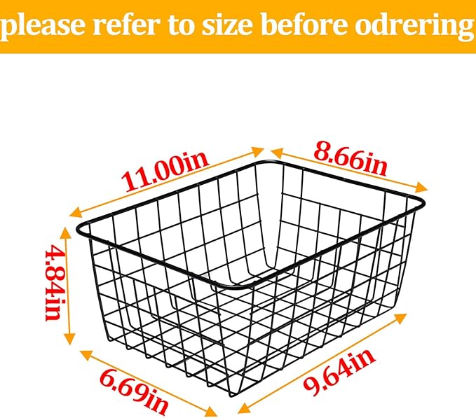 LeleCAT Wire Baskets with Handles, Wire Storage Organizer Baskets, Household Refrigerator for Cabinets, Pantry, Closets, Bedrooms - Set of 4（Black) - Image 2