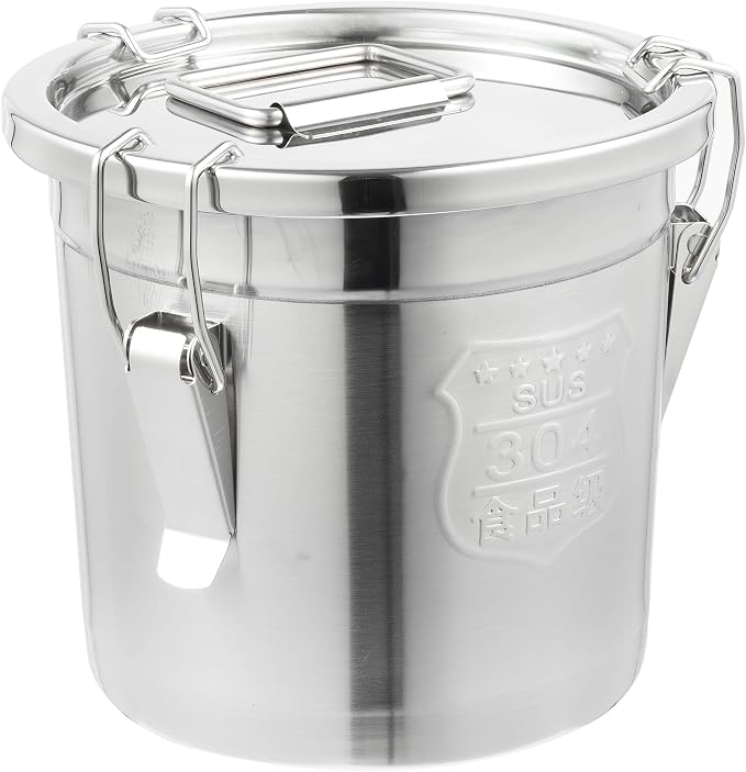 DYNAMI 304 Stainless Steel Containers With Lid,202oz Airtight Flour Container for Kitchen,5-10lbs Metal Airtight Canisters Milk Jug Coffee Bean Cookies Canisters w/Locking Clamp (6L/1.6Gal) - Image 2