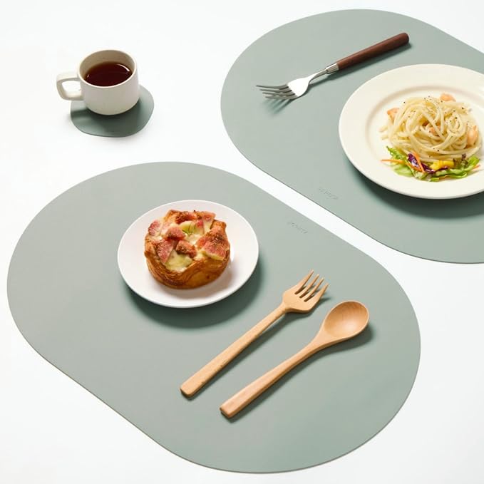 Mint Green Oval Silicone Placemats Set of 4 – Heat Resistant, Waterproof, Easy to Clean Non-Slip Modern Dining Table Mats – Premium Leather Textured Japandi Kitchen Decor by Unknown